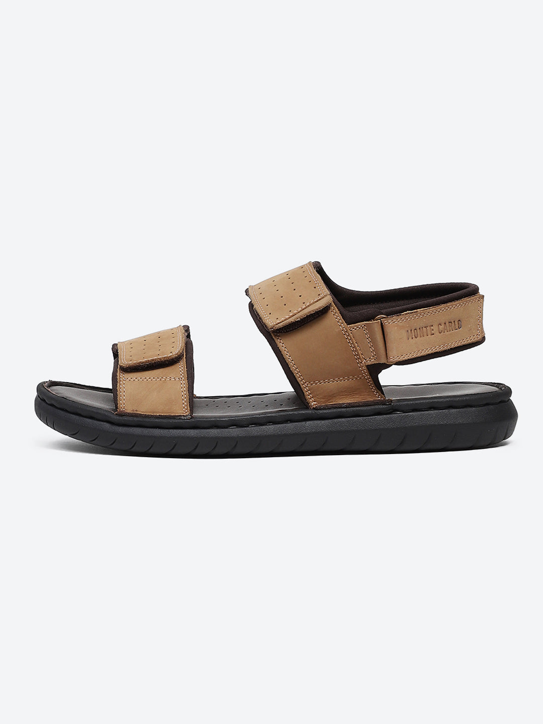 Men Tan Velcro Leather Sandals