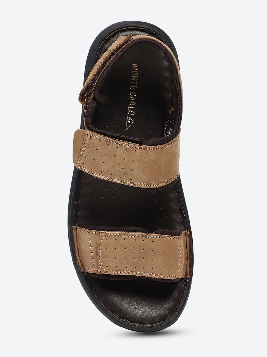 Men Tan Velcro Leather Sandals