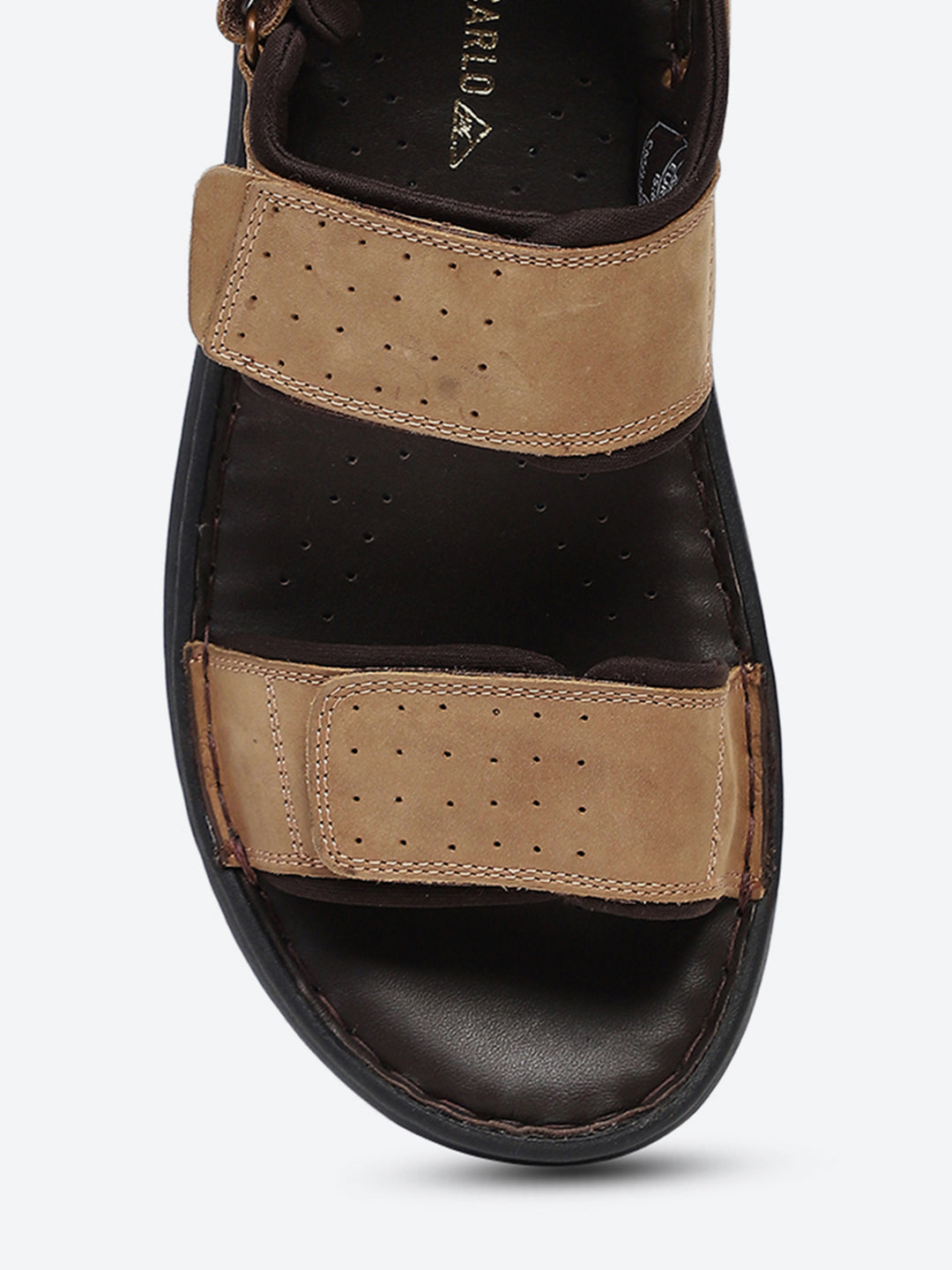 Men Tan Velcro Leather Sandals