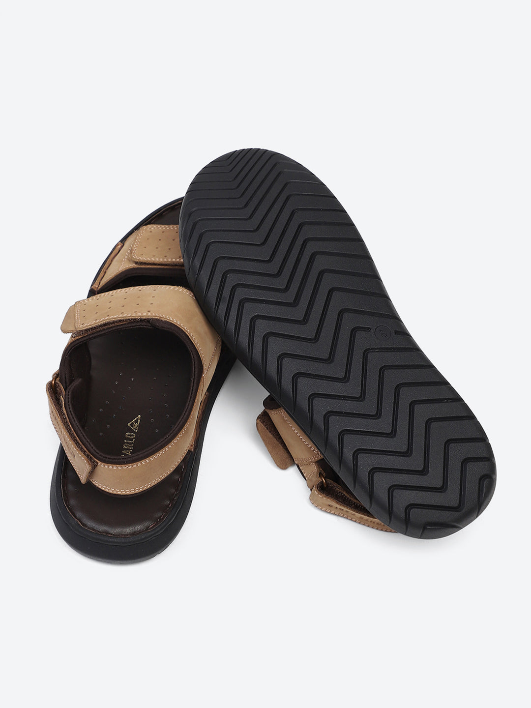 Men Tan Velcro Leather Sandals