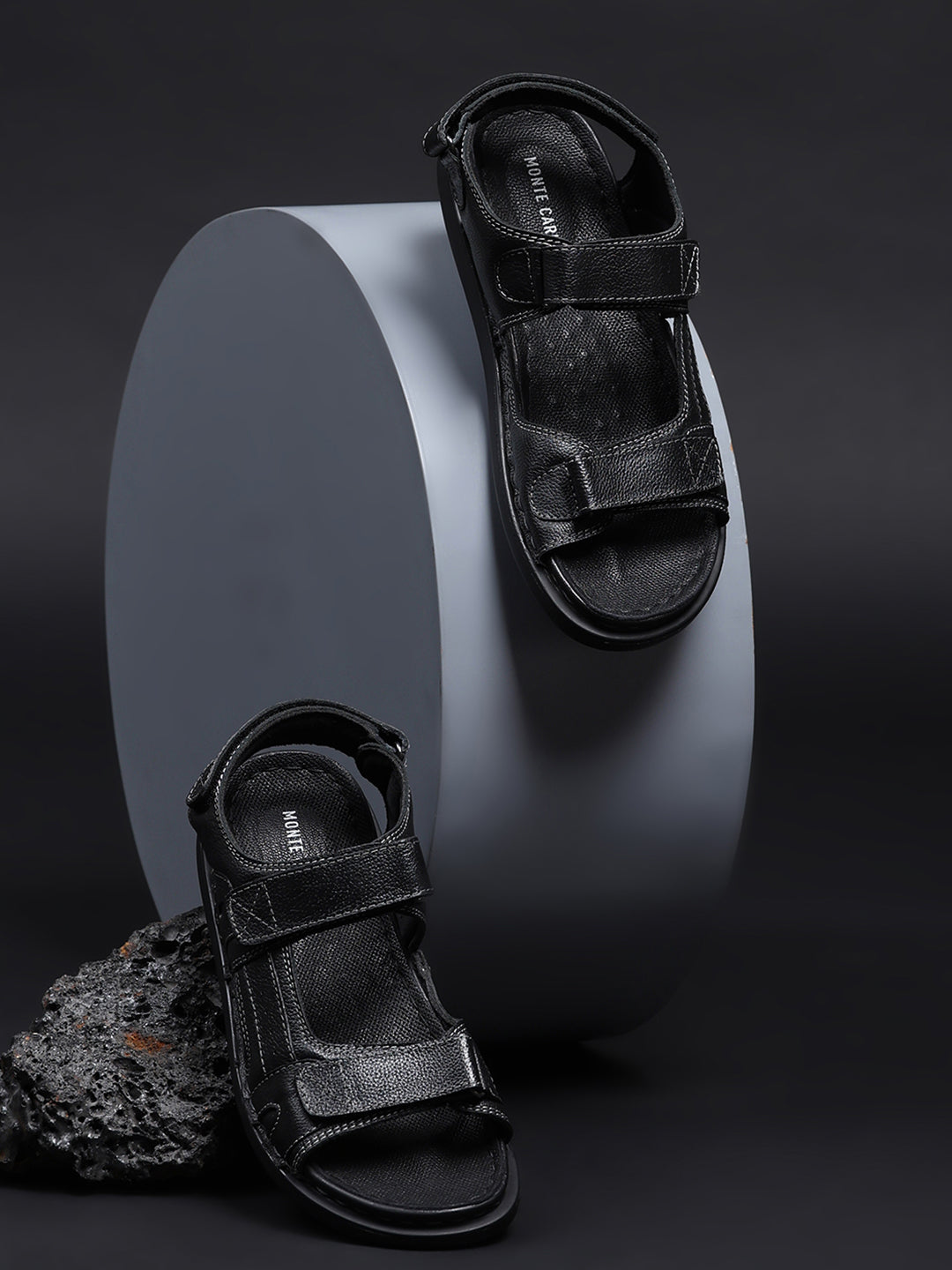 Monte Carlo Black Velcro Adjustable Sporty Look I Daily Use Walking & Outdoor I Casual Floater Sandals for Men