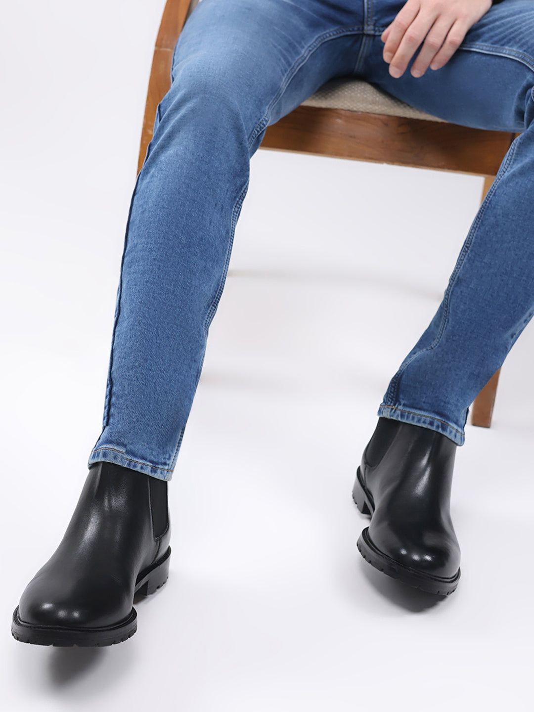 Men Black Slip on Leather Chelsea Boots