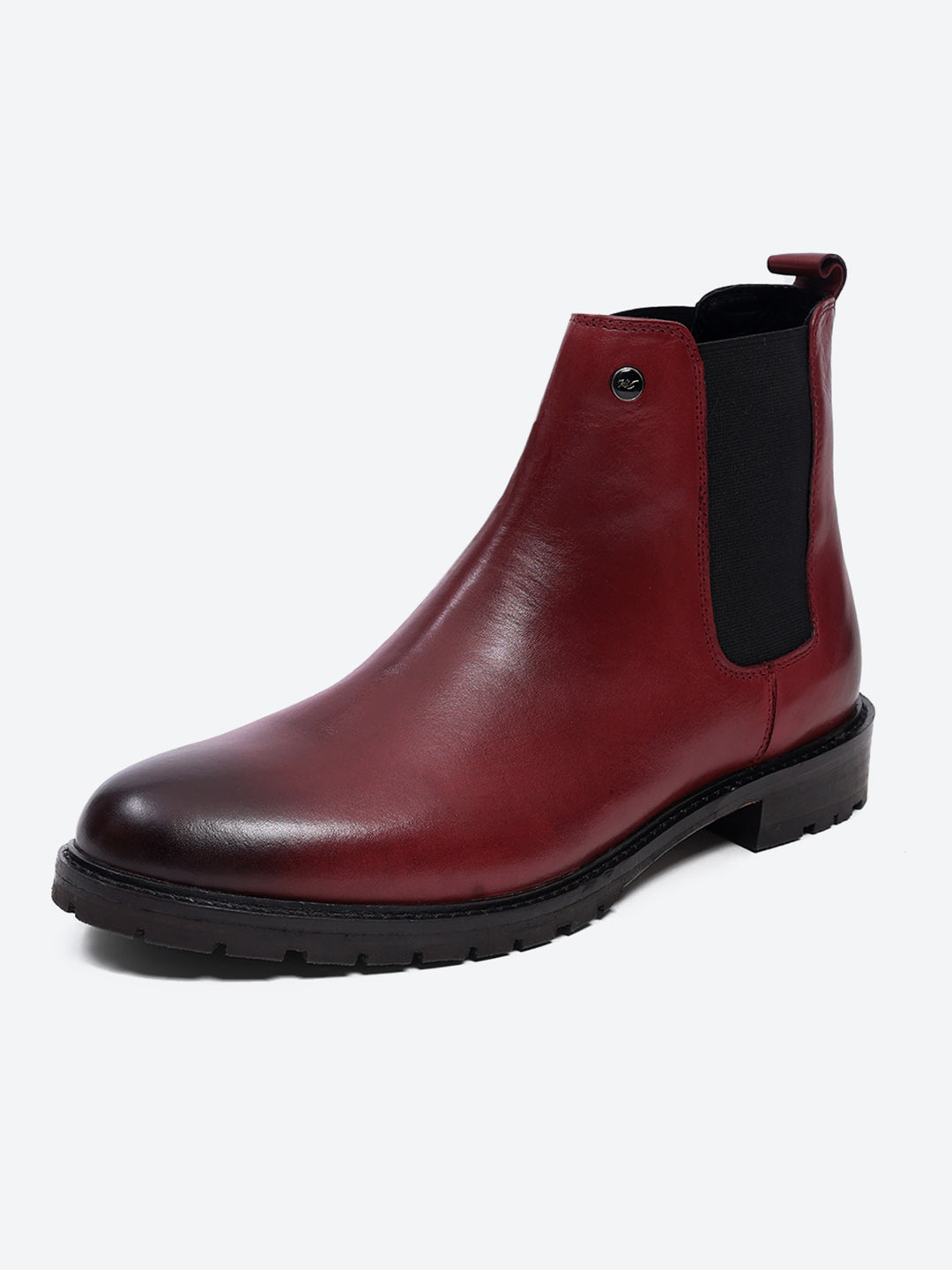 Men Cherry Slip on Leather Chelsea Boots