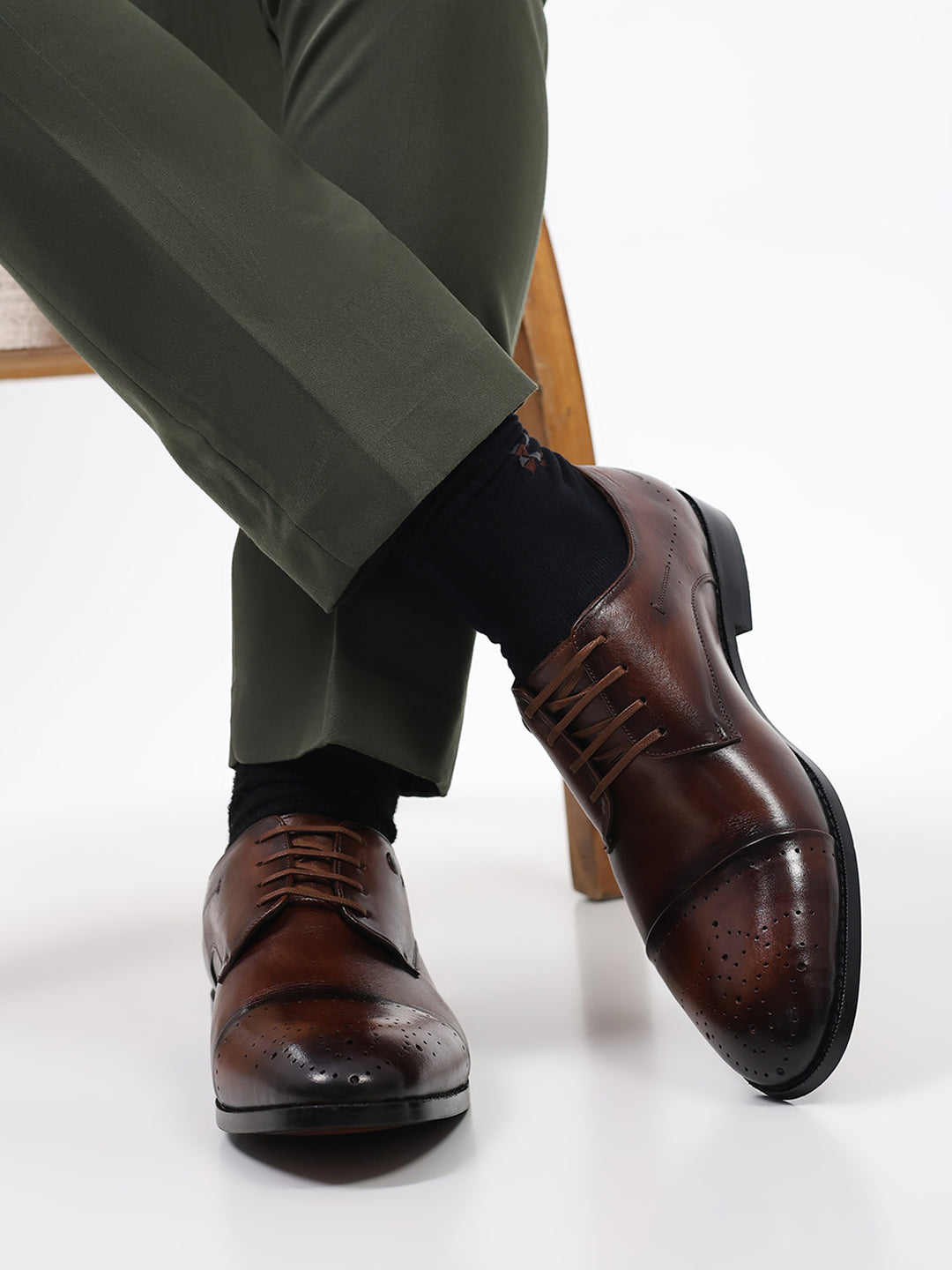 Men Tan Lace Up Genuine Leather Formal Shoes