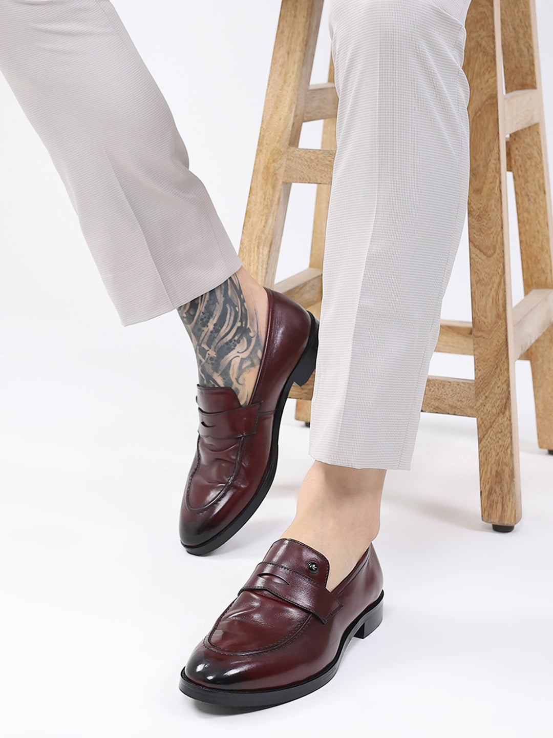 Men Cherry Slip on Leather Loafers