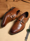 Men Brown Elastic Leather Formal Monks