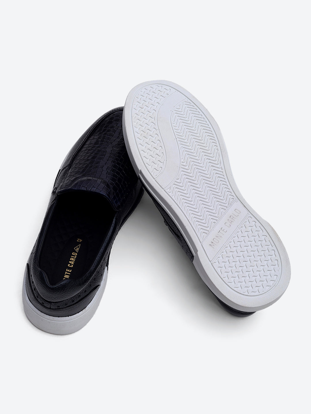 Monte Carlo Navy Blue Croc Print Leather Casual Slip on Shoes for Men