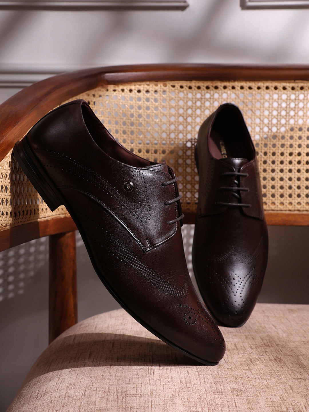 Men Brown Lace Up Leather Formal Derby