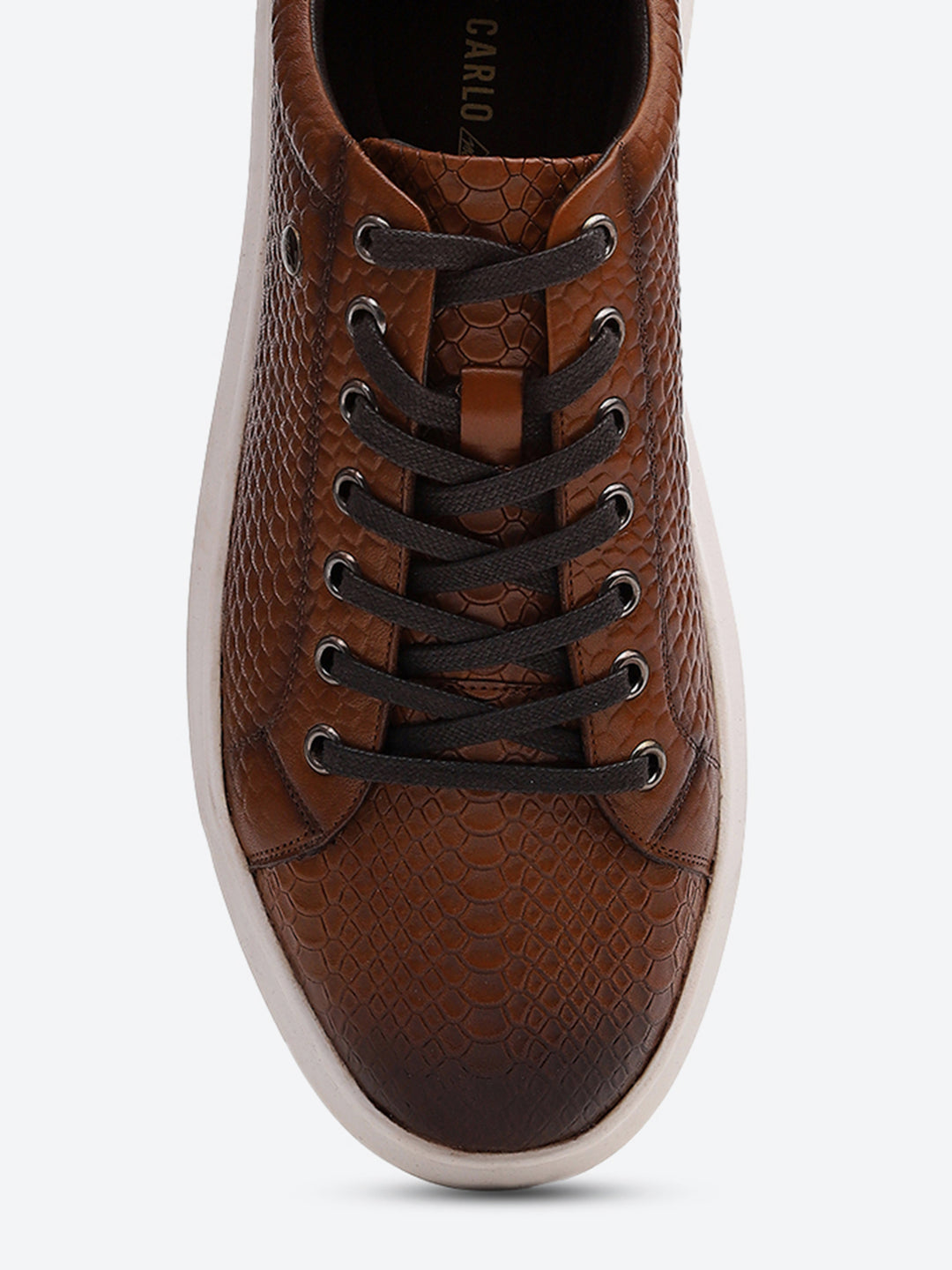 Men Tan Lace Up Leather Sneakers - Stylish & Comfortable