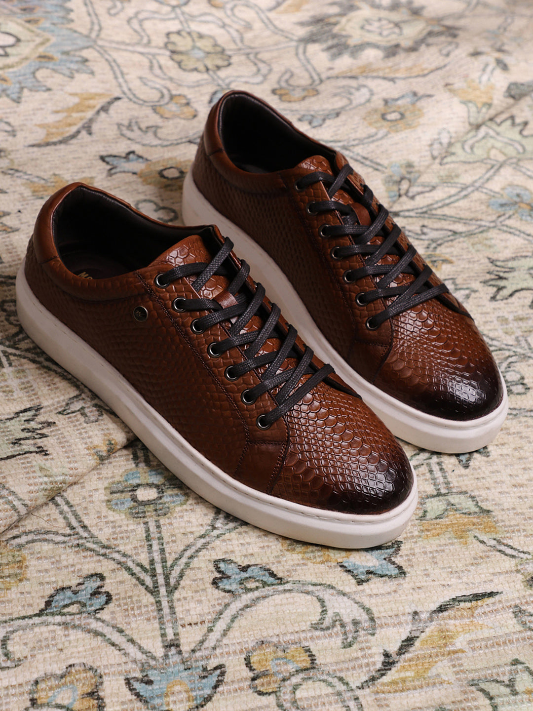 Men Tan Lace Up Leather Sneakers - Stylish & Comfortable