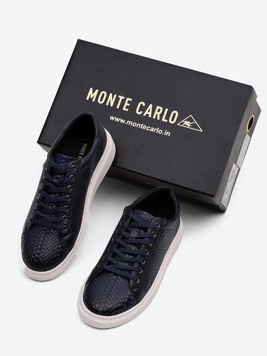 Men Navy Blue Lace Up Leather Sneakers - Stylish & Comfortable