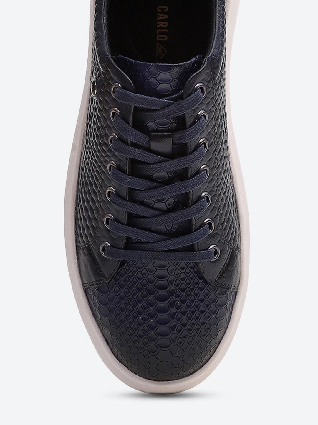 Men Navy Blue Lace Up Leather Sneakers - Stylish & Comfortable