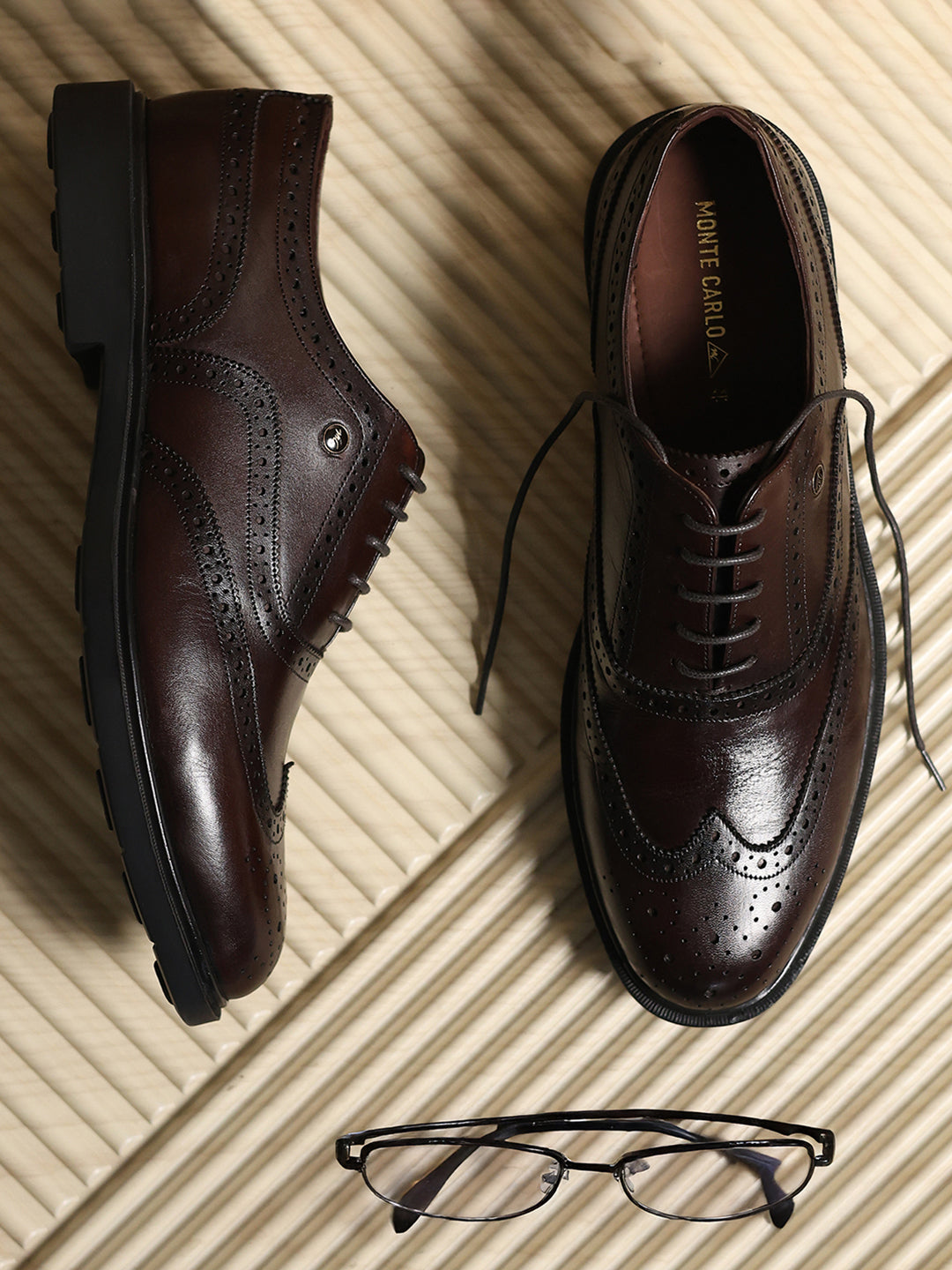 Men Brown Lace Up Leather Formal Oxfords