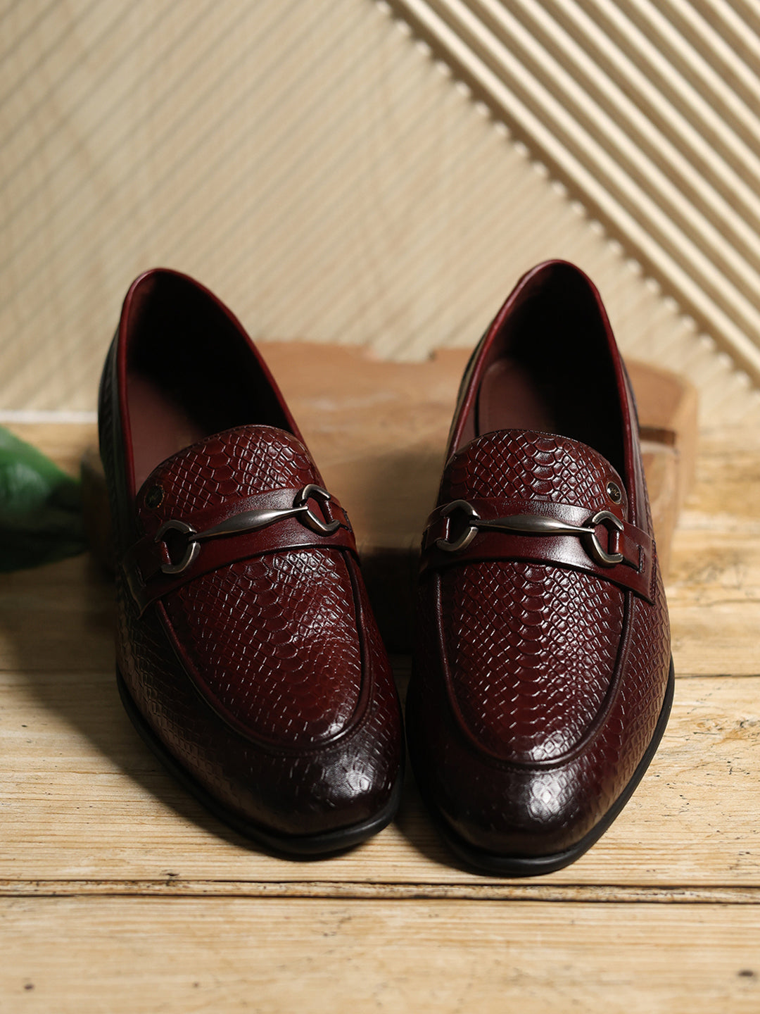 Men Cherry Slip on Leather Penny Loafers