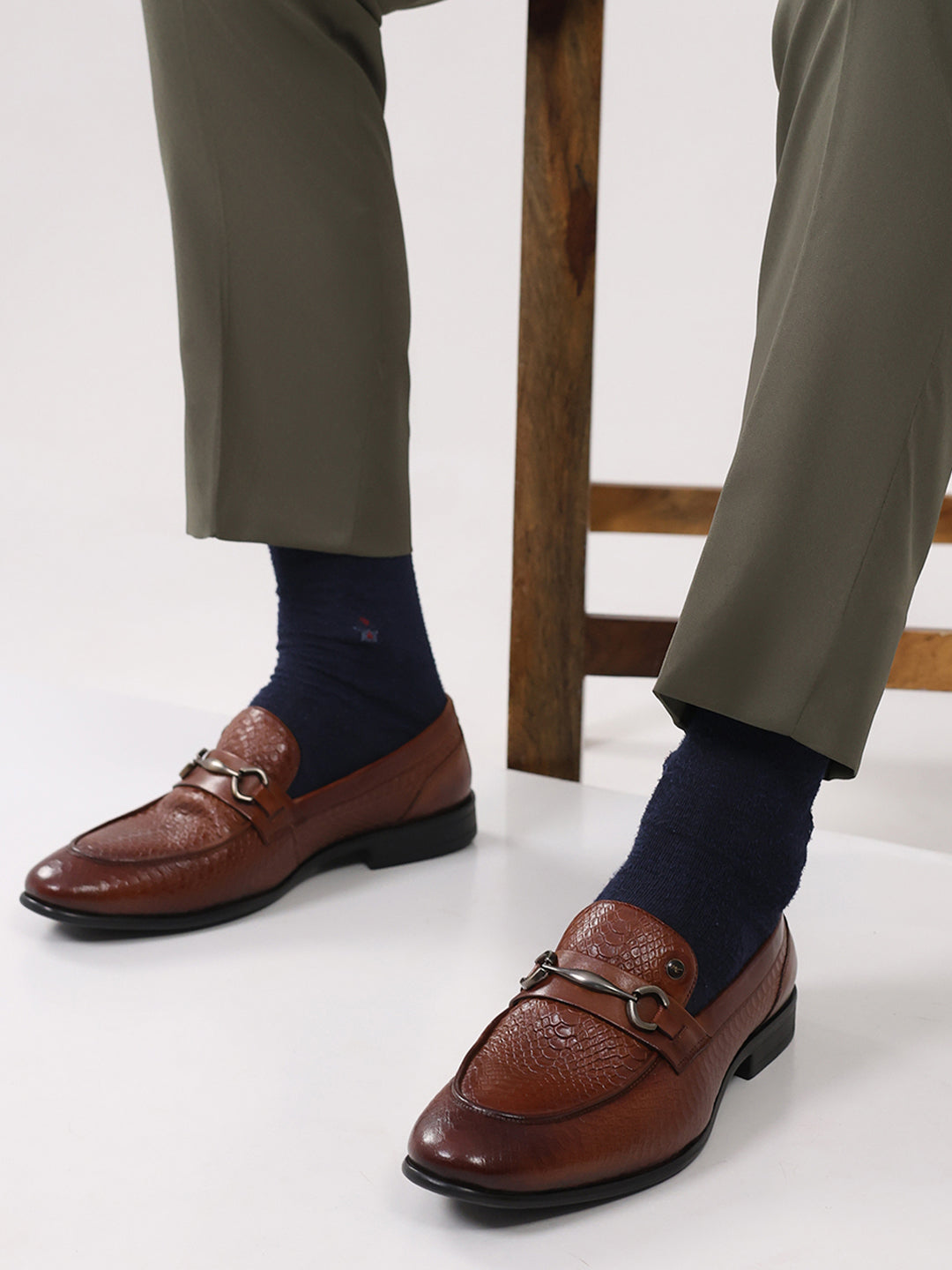 Men Tan Slip on Leather Penny Loafers