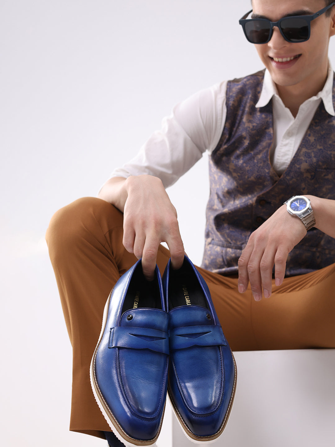 Men Navy Blue Slip on Leather Penny Loafers - Stylish Fashion Shoes