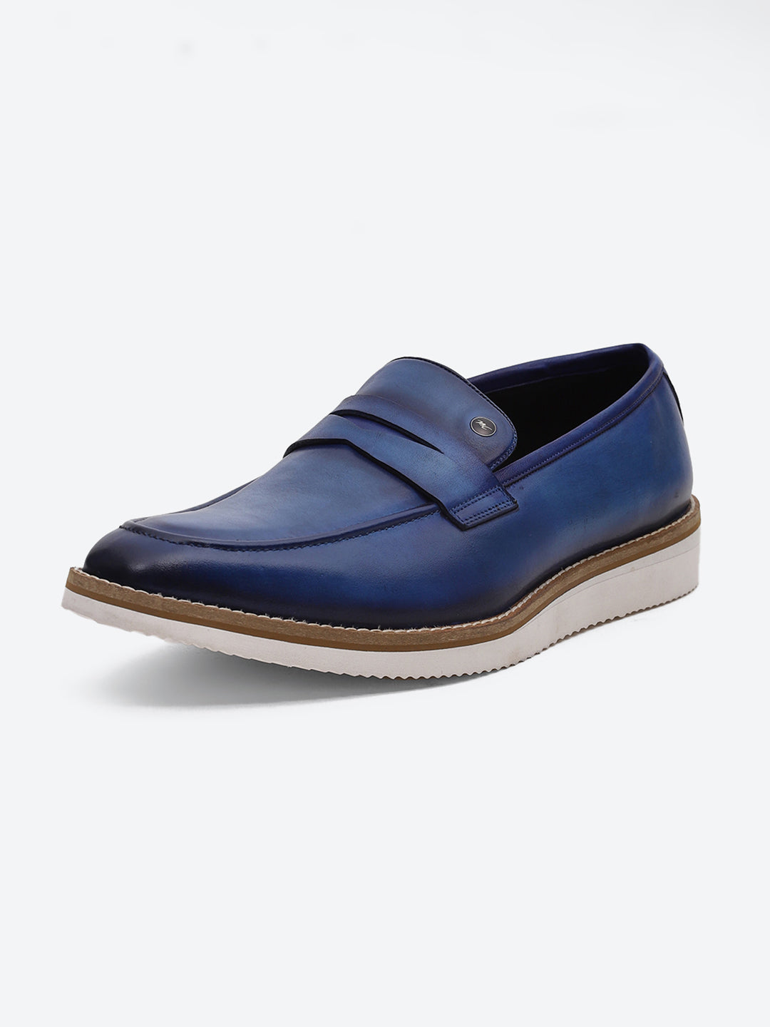 Men Navy Blue Slip on Leather Penny Loafers - Stylish Fashion Shoes