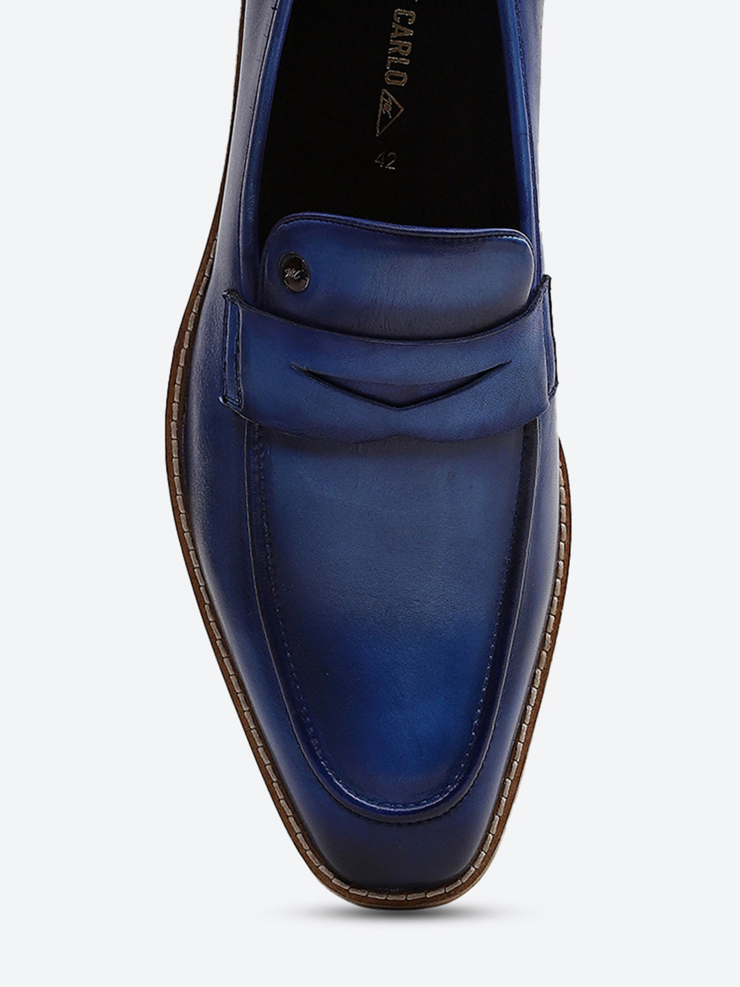 Men Navy Blue Slip on Leather Penny Loafers - Stylish Fashion Shoes