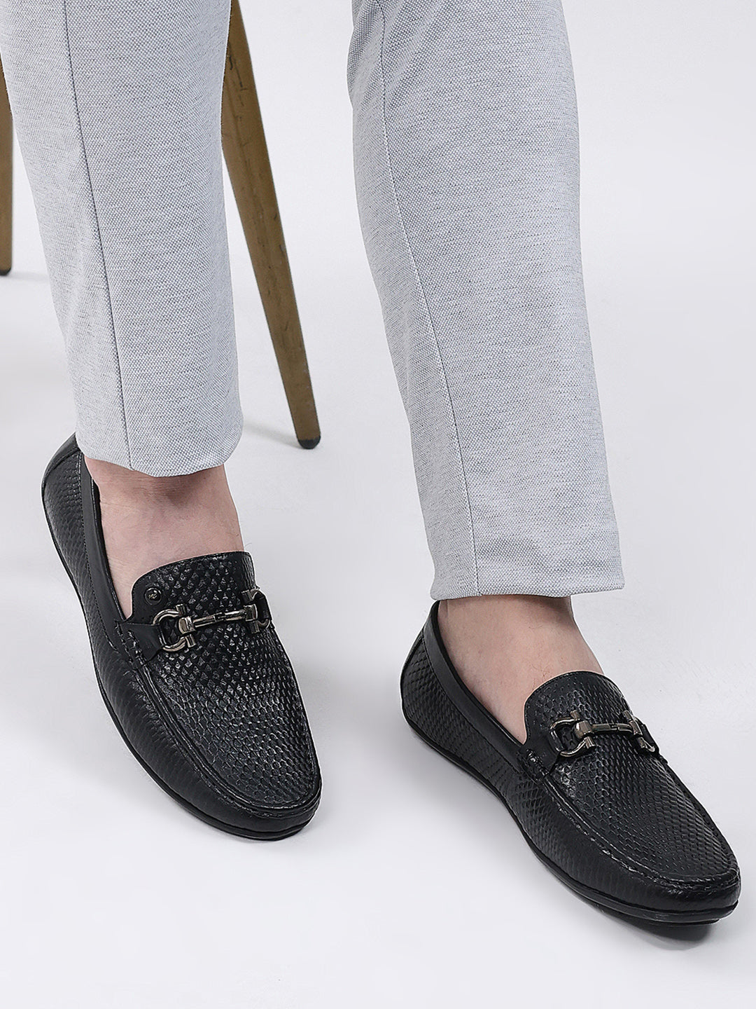 Men Black Slip on Leather Loafers