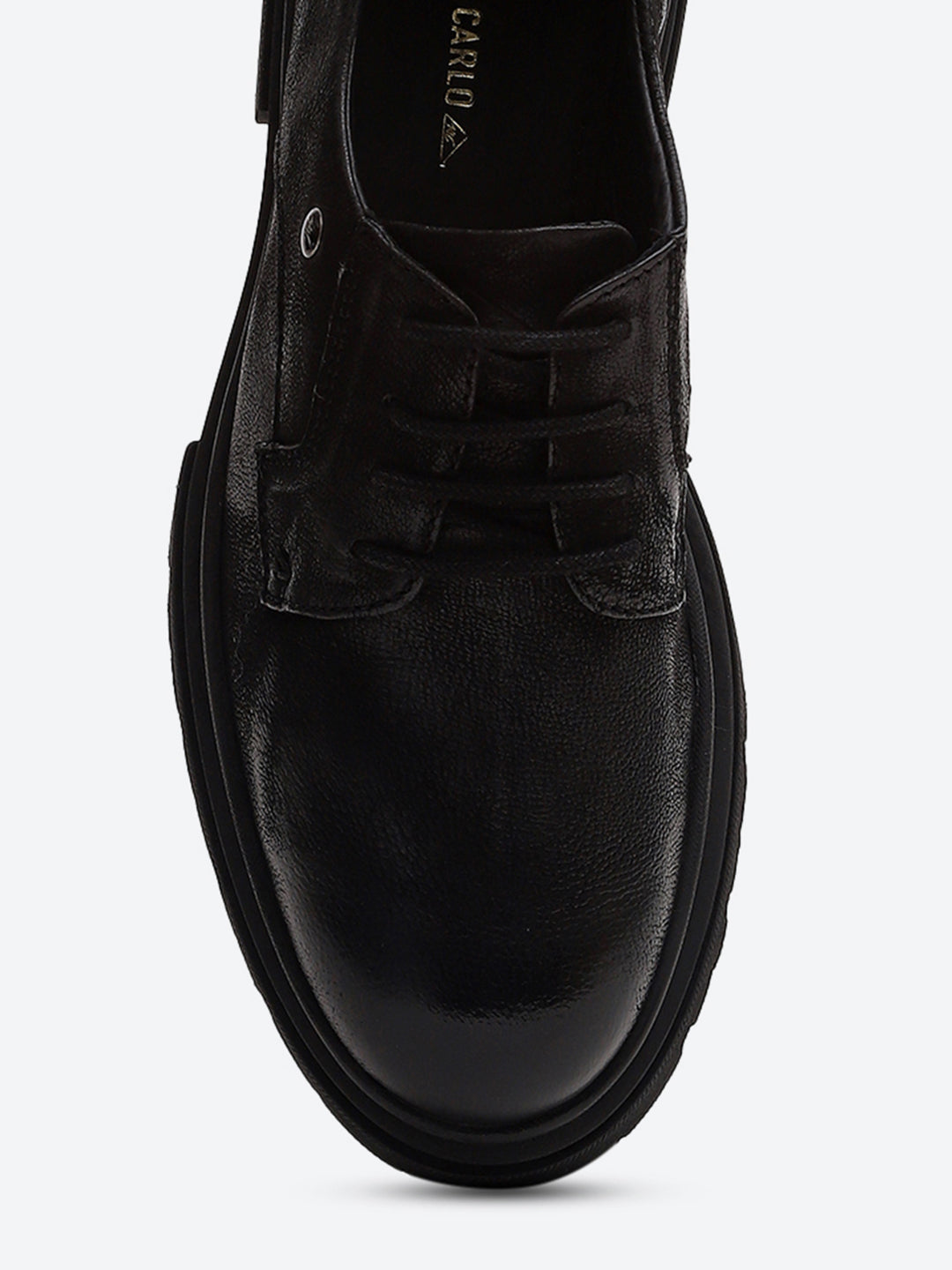 Men Black Lace Up Leather Chunky Shoes
