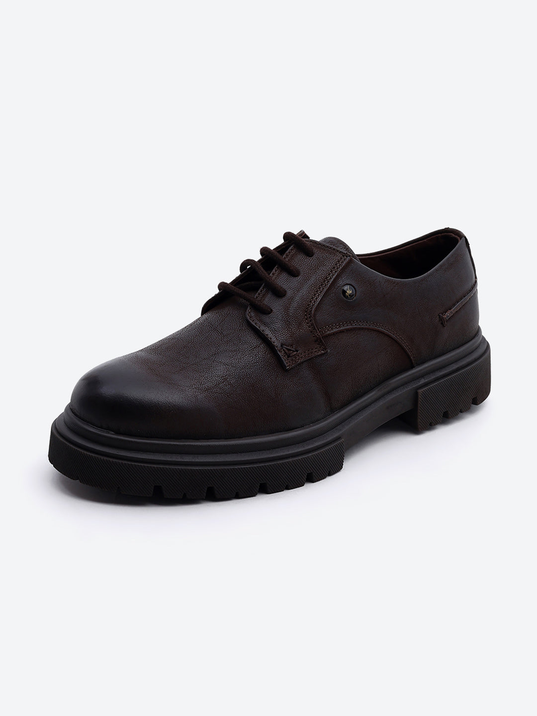 Men Brown Lace Up Leather Chunky Shoes