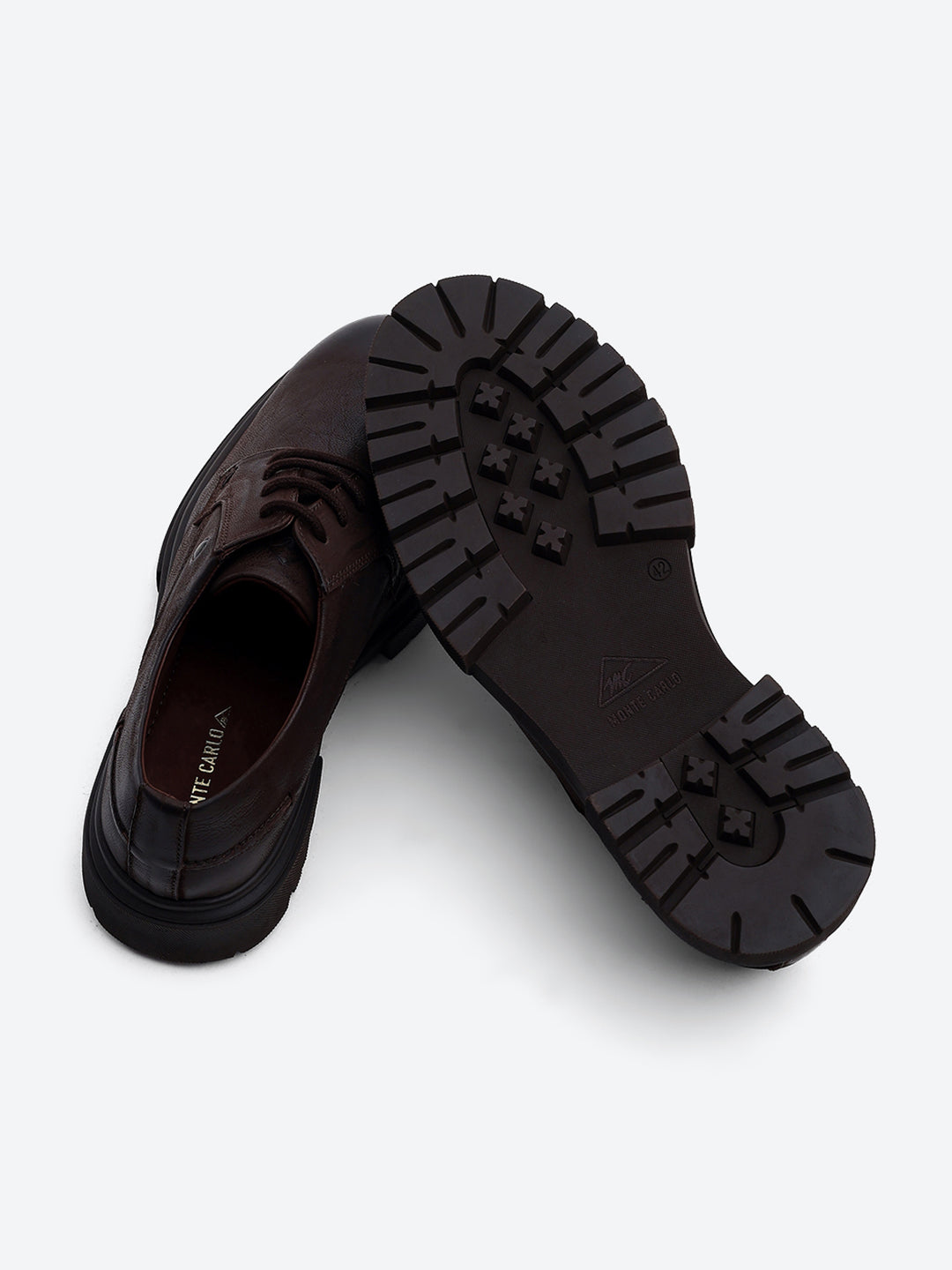 Men Brown Lace Up Leather Chunky Shoes