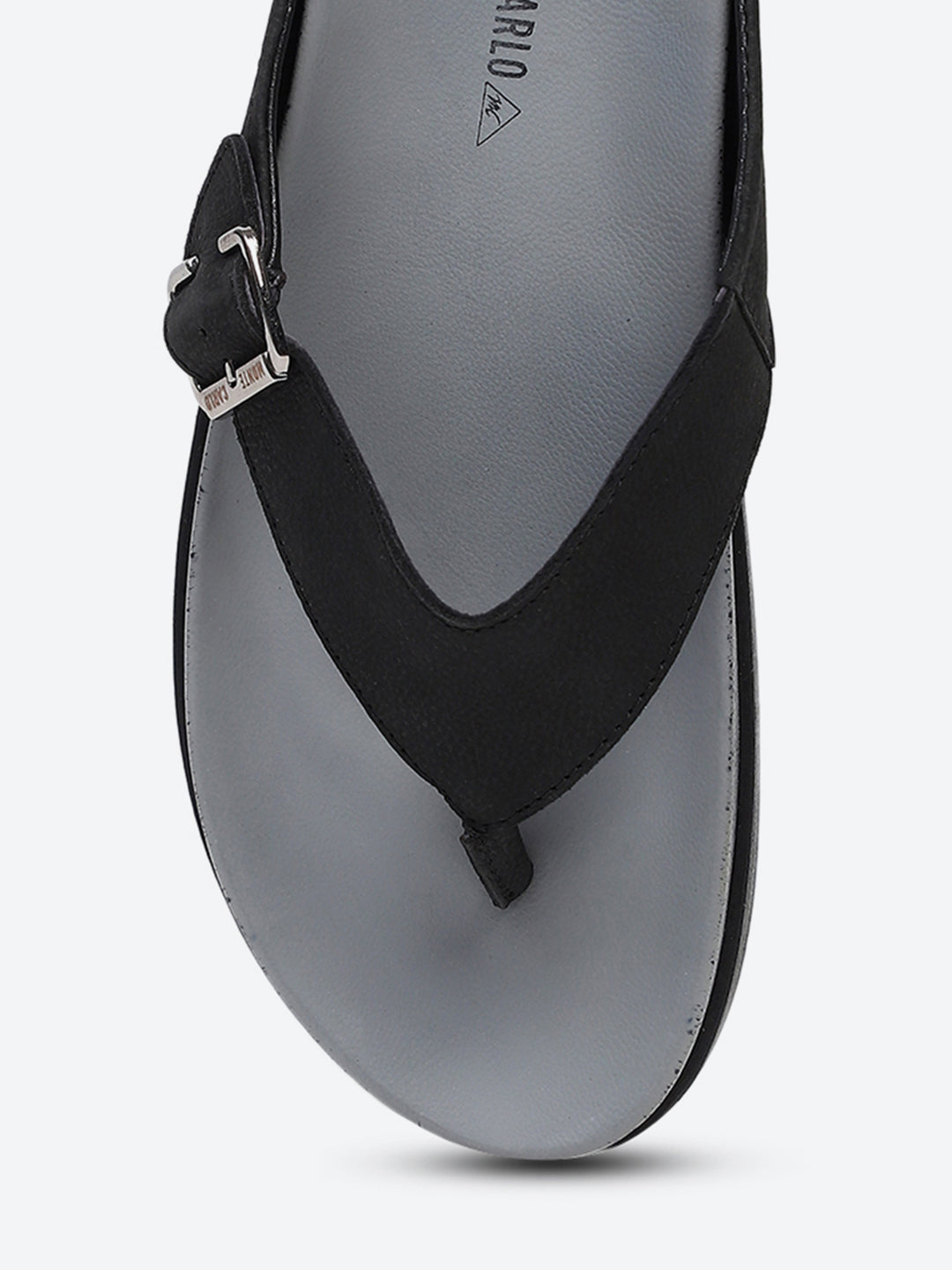 Men Black Buckle Genuine Leather Slipper