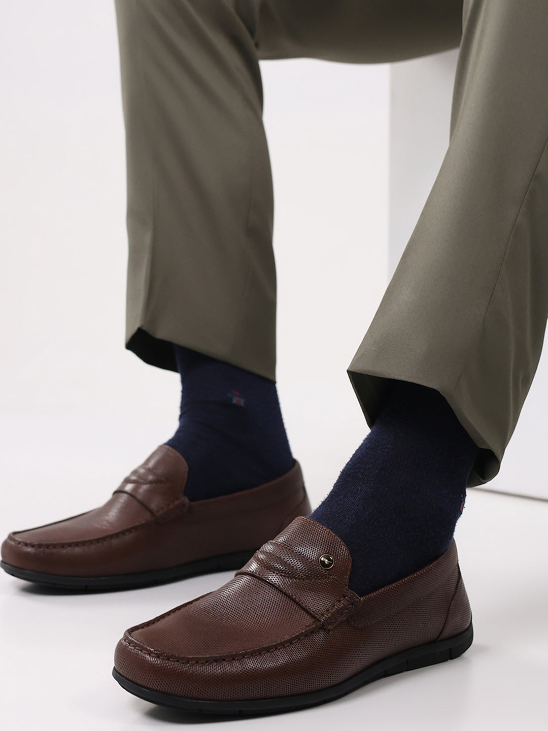 Men Brown Slip on Genuine Leather Loafers