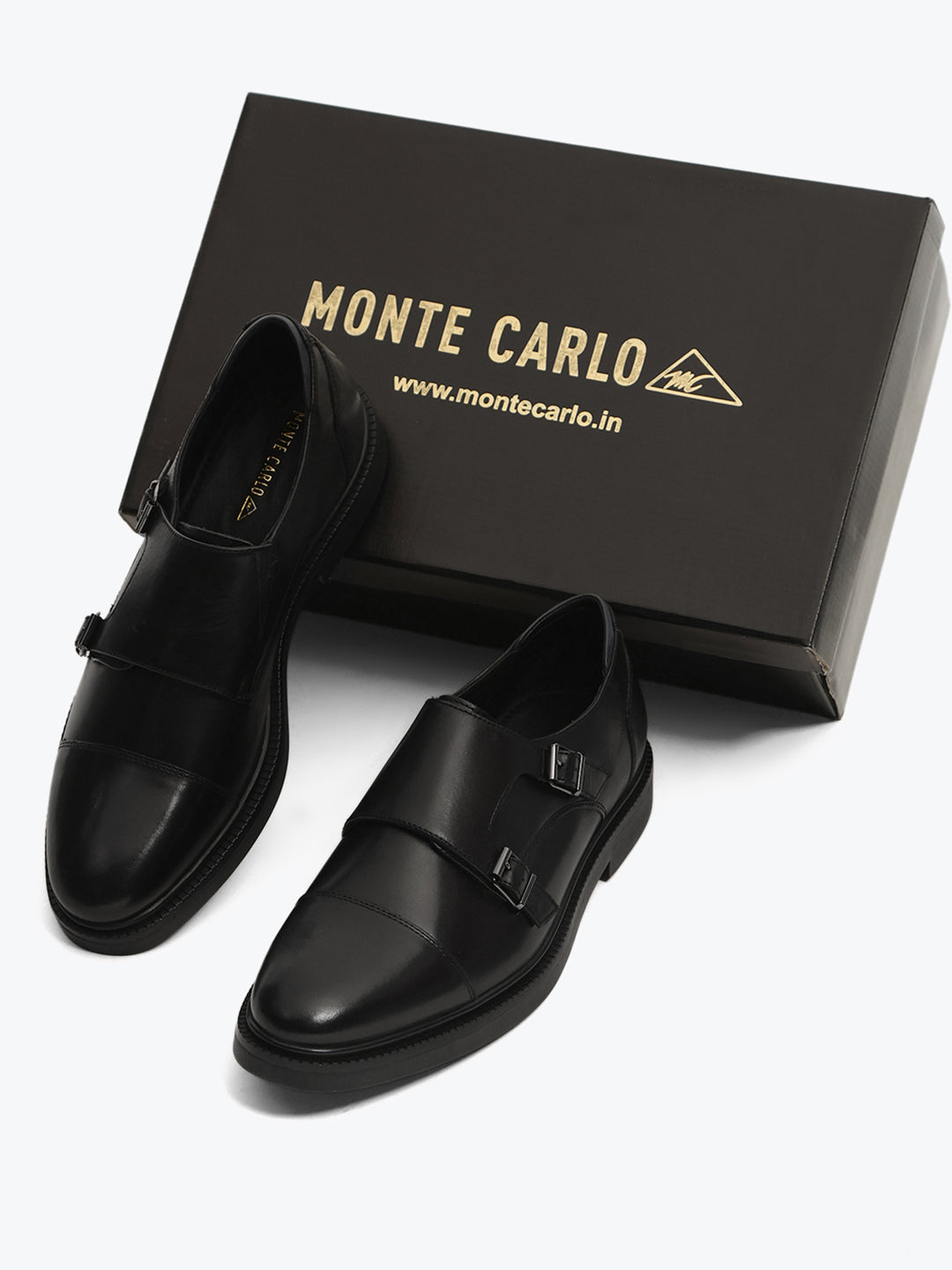 Monte Carlo Black Double Monk Strap Formal Shoes for Men