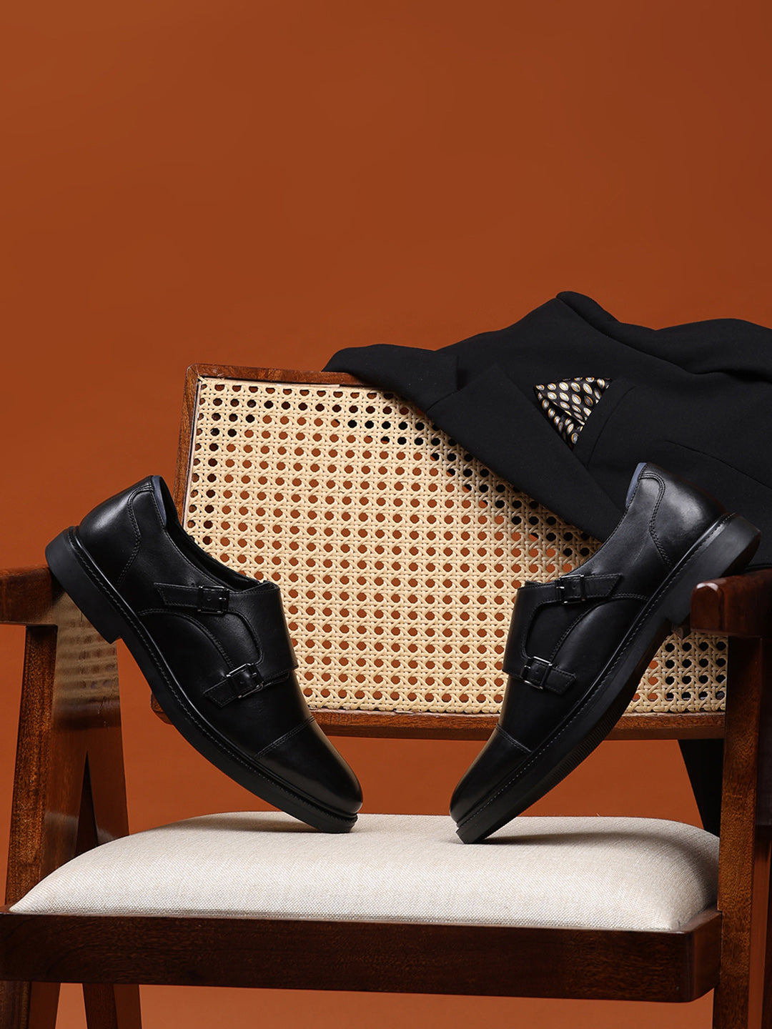 Monte Carlo Black Double Monk Strap Formal Shoes for Men