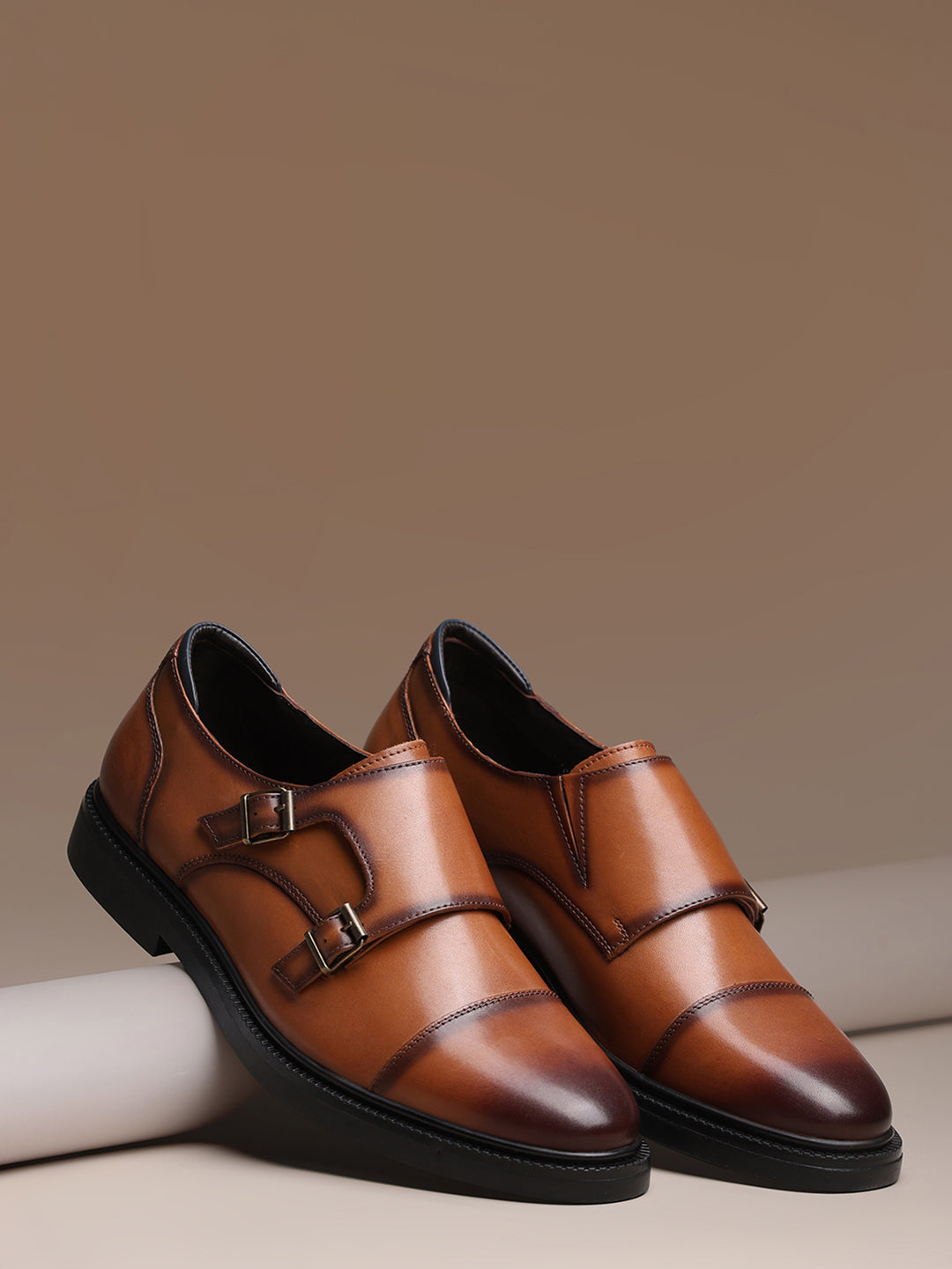 Monte Carlo Tan Double Monk Strap Formal Shoes for Men