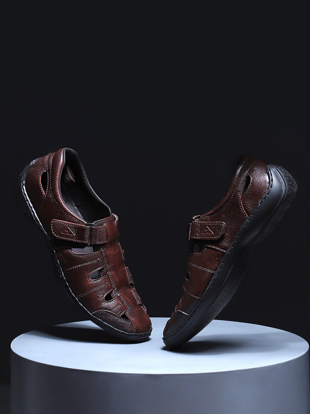 Men Brown Velcro Leather Sandals