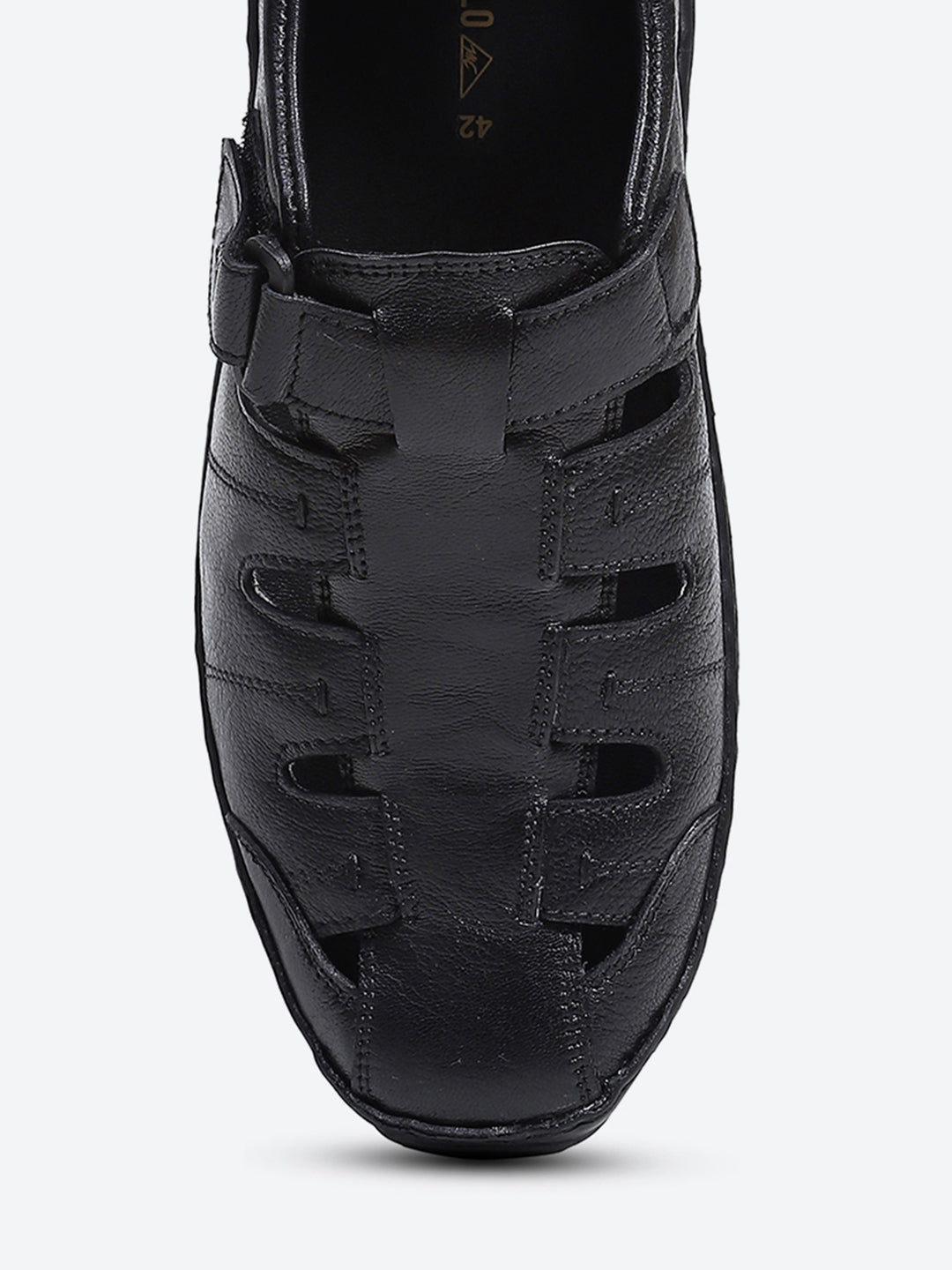 Men Black Velcro Leather Sandals