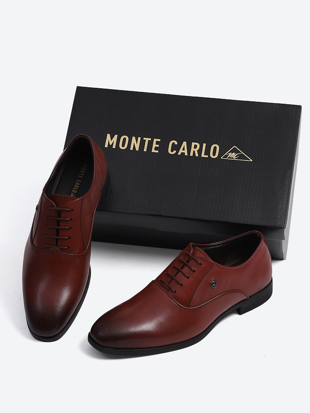 Men Maroon Solid Lace Up Genuine Leather Formal Oxfords