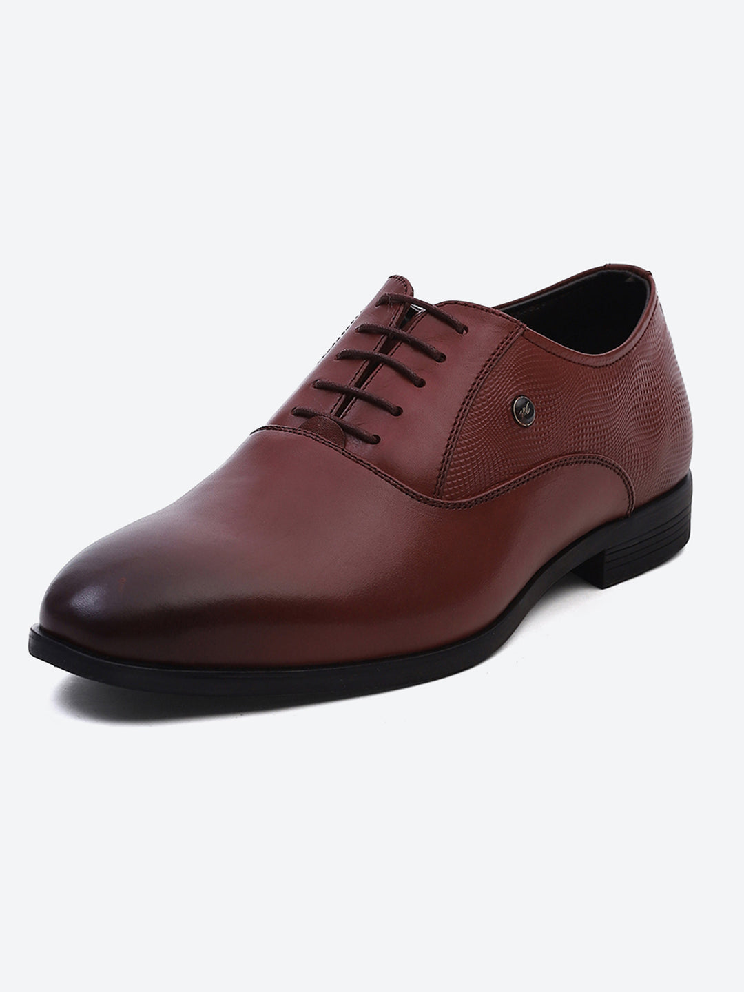 Men Maroon Solid Lace Up Genuine Leather Formal Oxfords