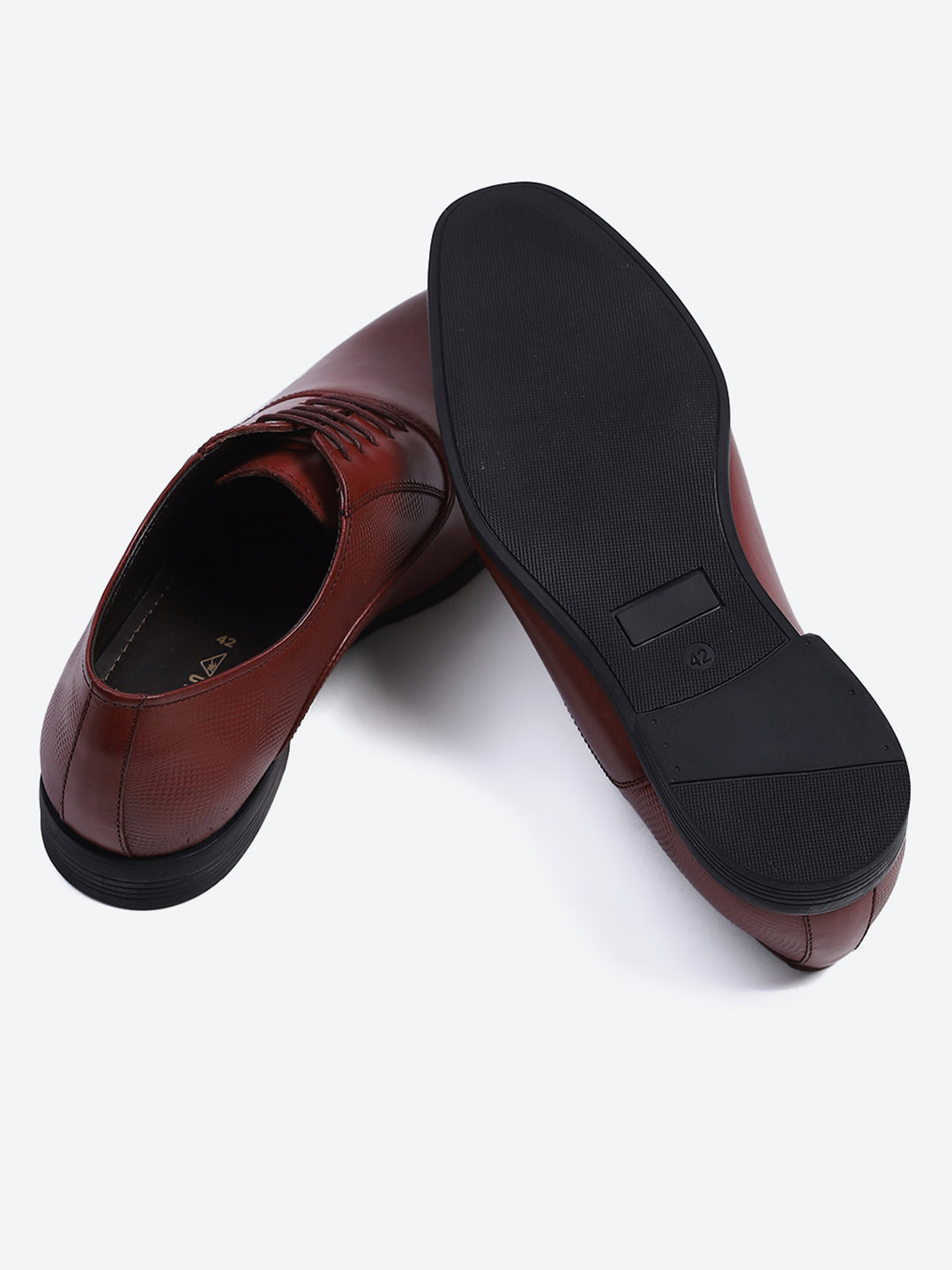 Men Maroon Solid Lace Up Genuine Leather Formal Oxfords