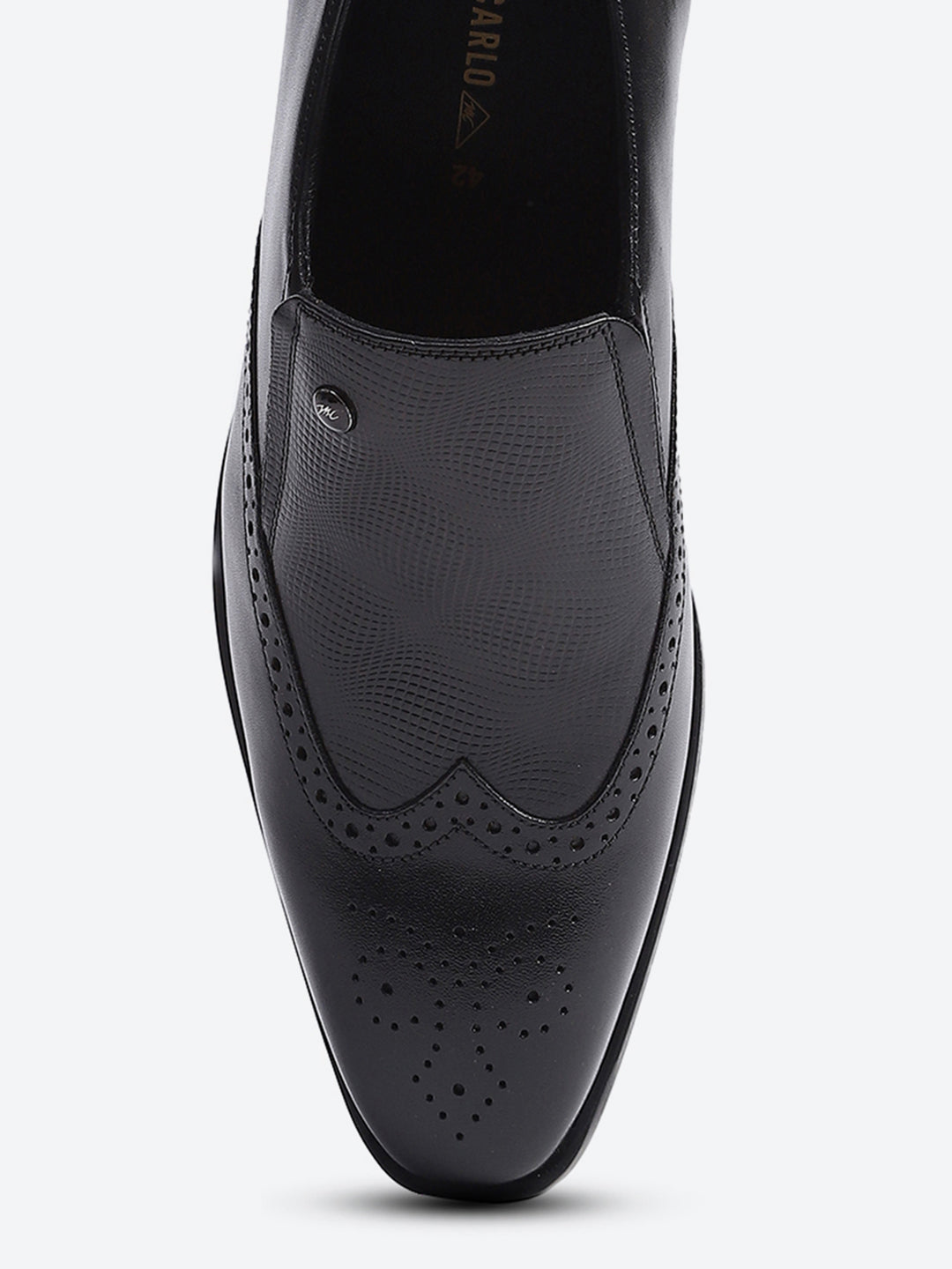 Men Black Solid Slip on Genuine Leather Formal Shoes