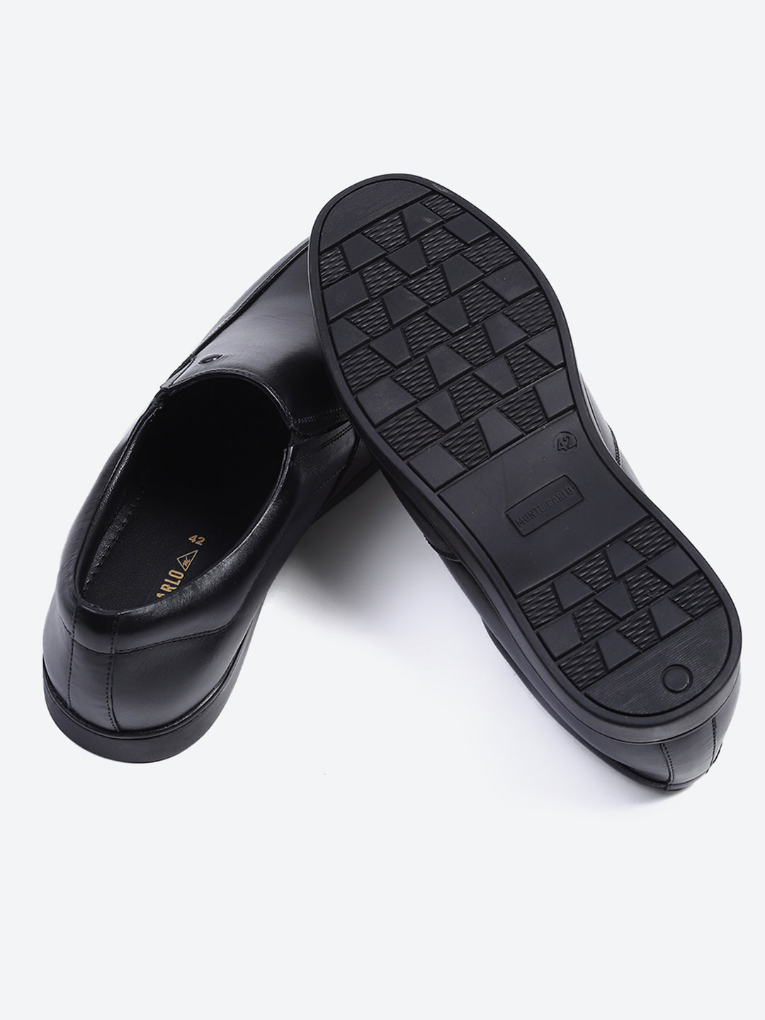 Men Black Solid Slip on Genuine Leather Square Toe Slip on Shoes