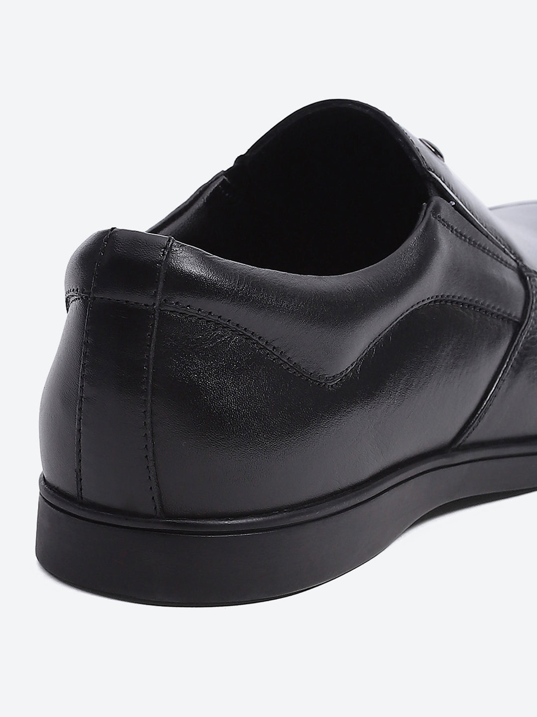 Men Black Solid Slip on Genuine Leather Square Toe Slip on Shoes