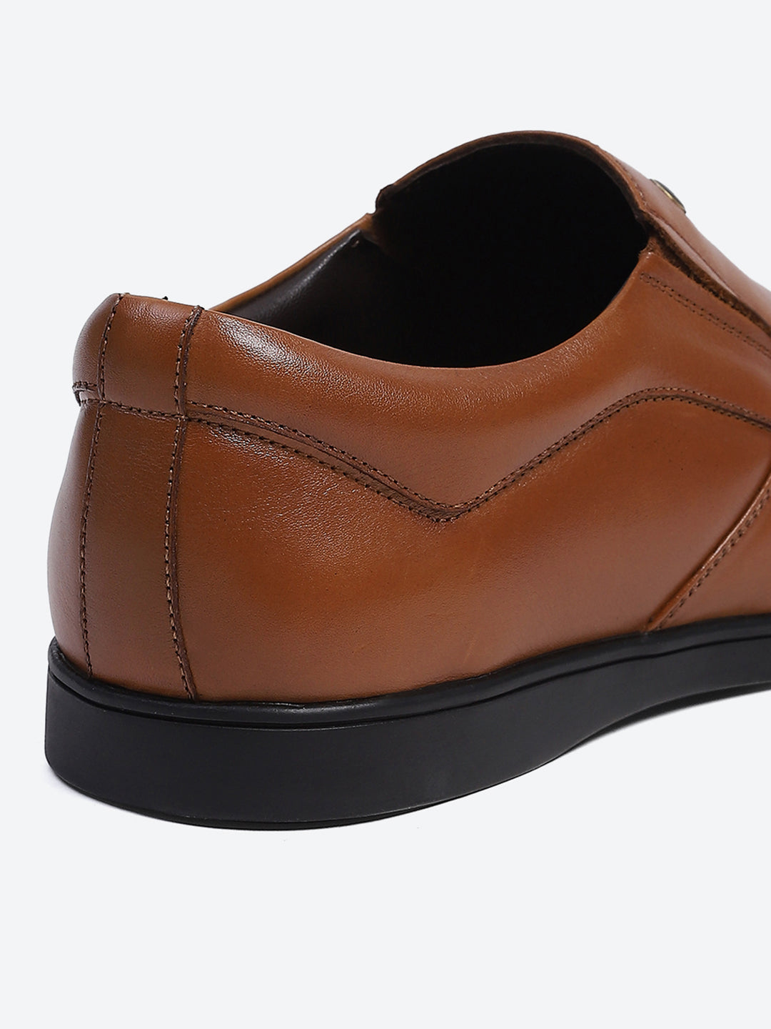 Men Tan Solid Slip on Genuine Leather Square Toe Slip on Shoes