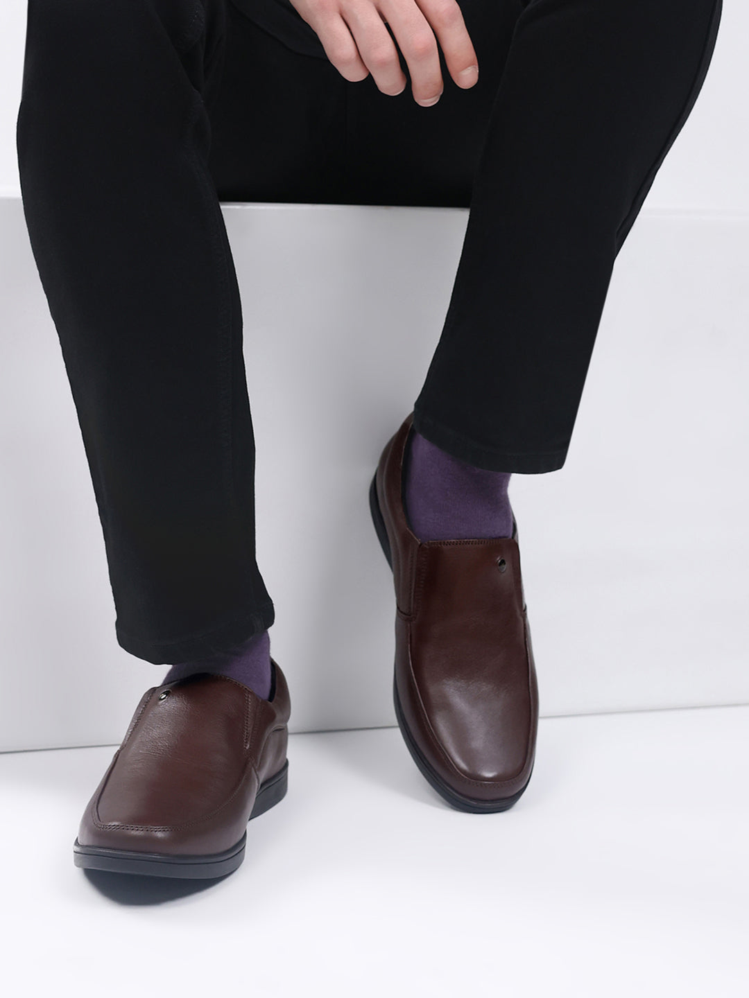 Men Brown Slip on Leather Shoes