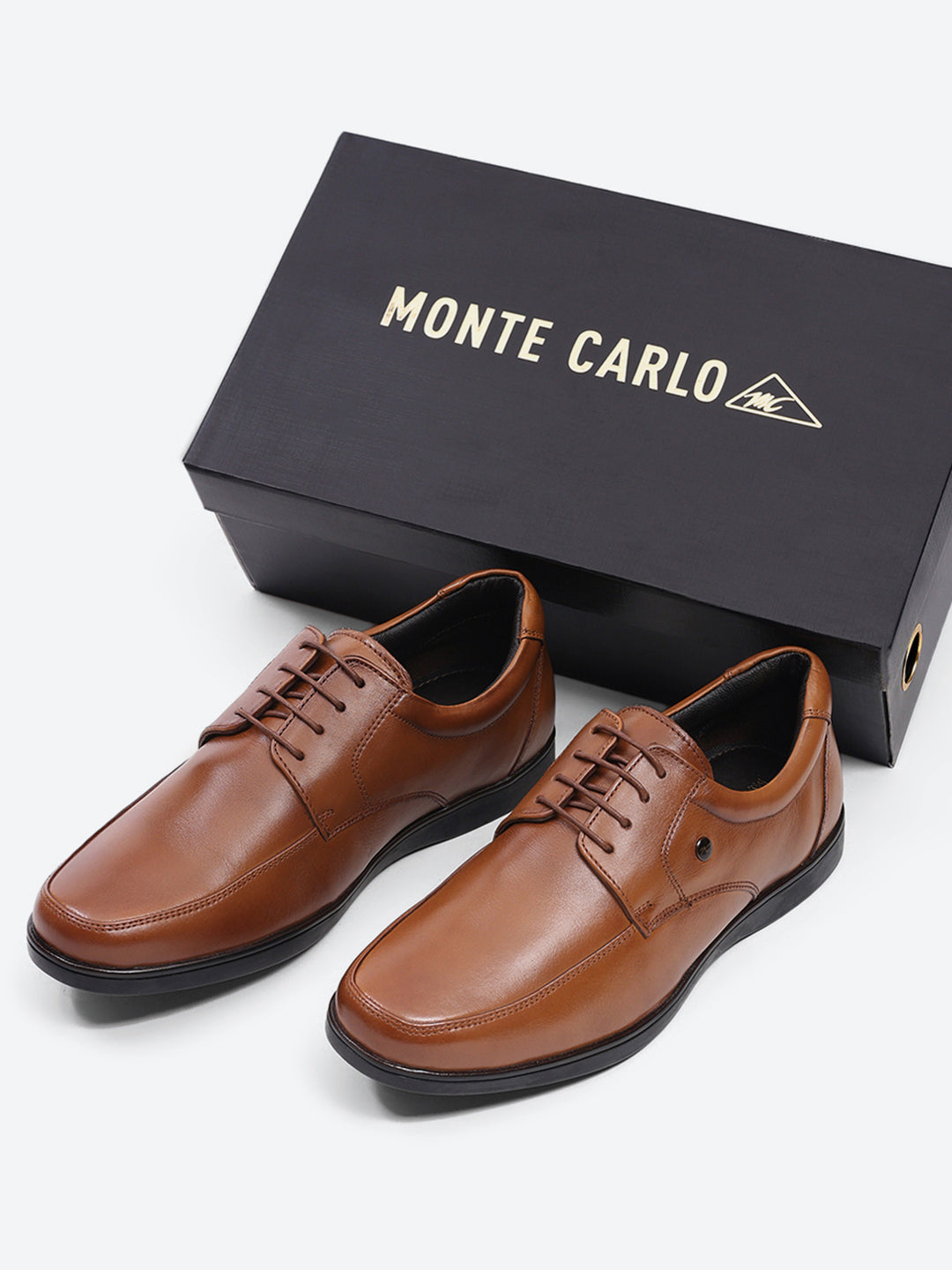 Men Tan Lace Up Leather Formal Derbys