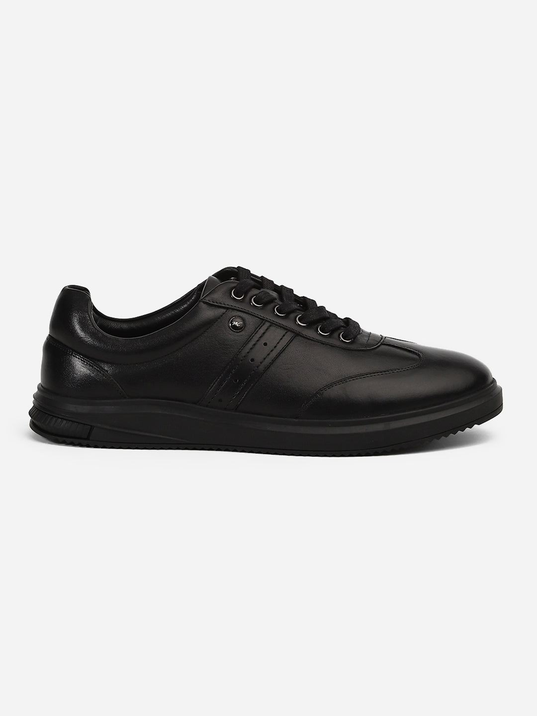 Men Black Lace-Up Genuine Leather Casual Sneaker