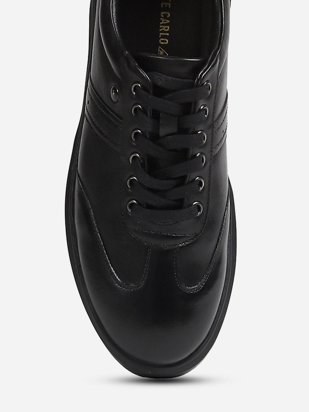 Men Black Lace-Up Genuine Leather Casual Sneaker