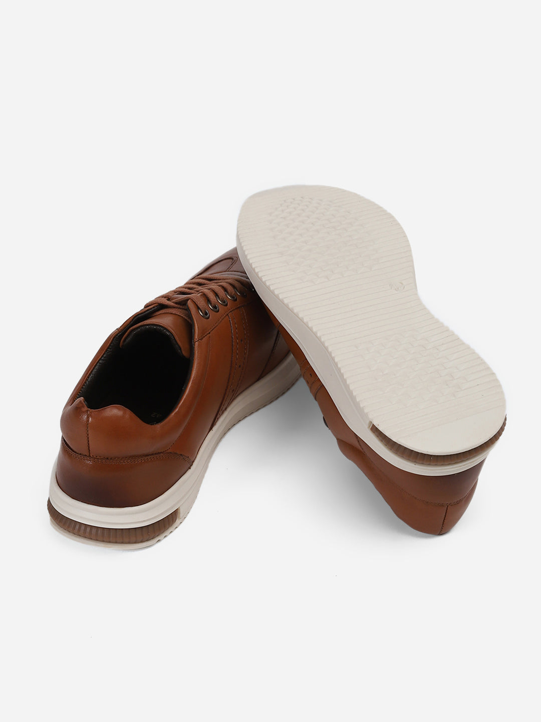 Men Tan Lace-Up Genuine Leather Casual Sneaker