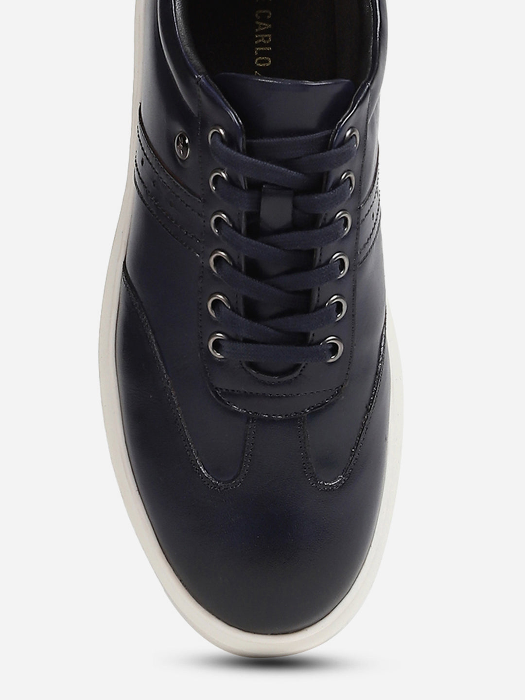 Men Navy Blue Lace-Up Genuine Leather Casual Sneaker