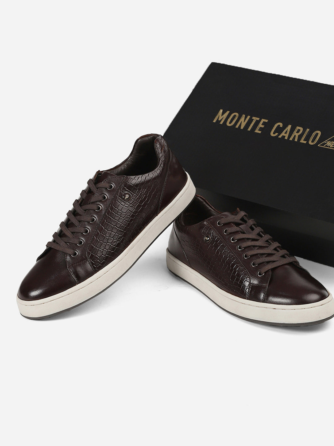 Men Brown Lace-Up Genuine Leather Casual Sneaker