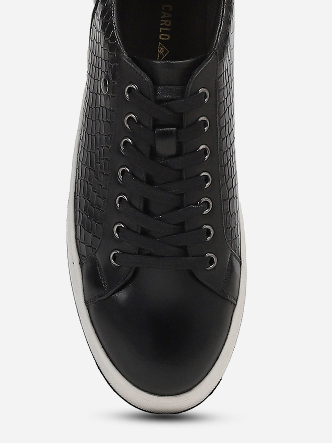 Men Black Lace-Up Genuine Leather Casual Sneaker