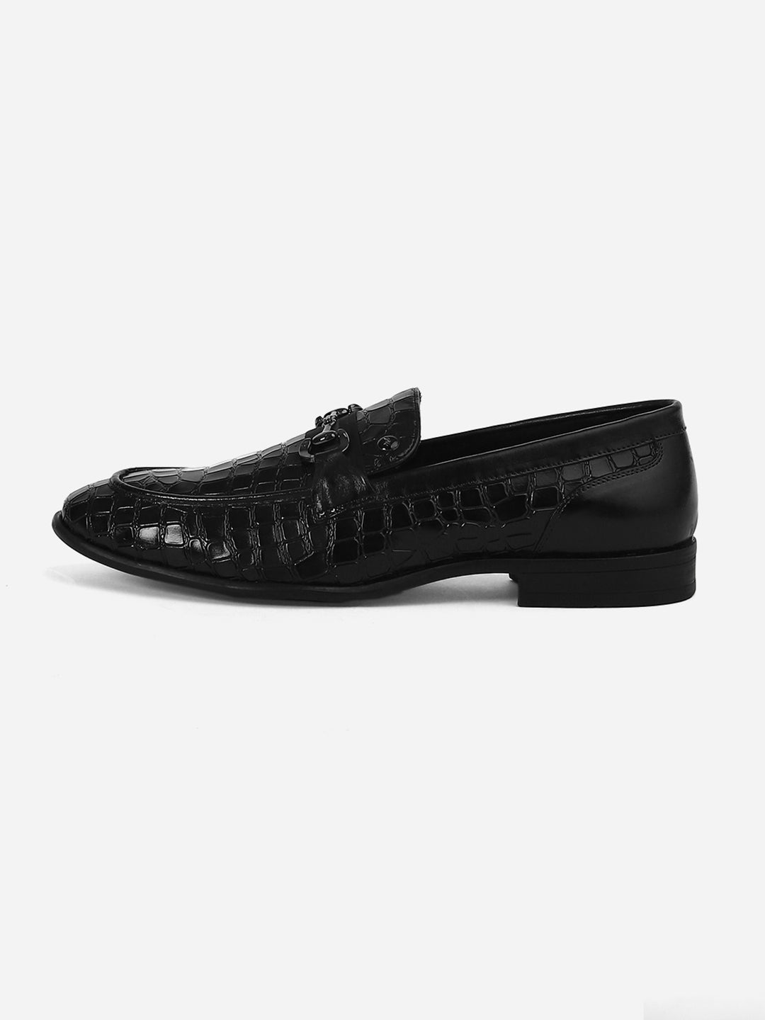 Men Black Slip-On Genuine Leather Croco Print Penny Loafers
