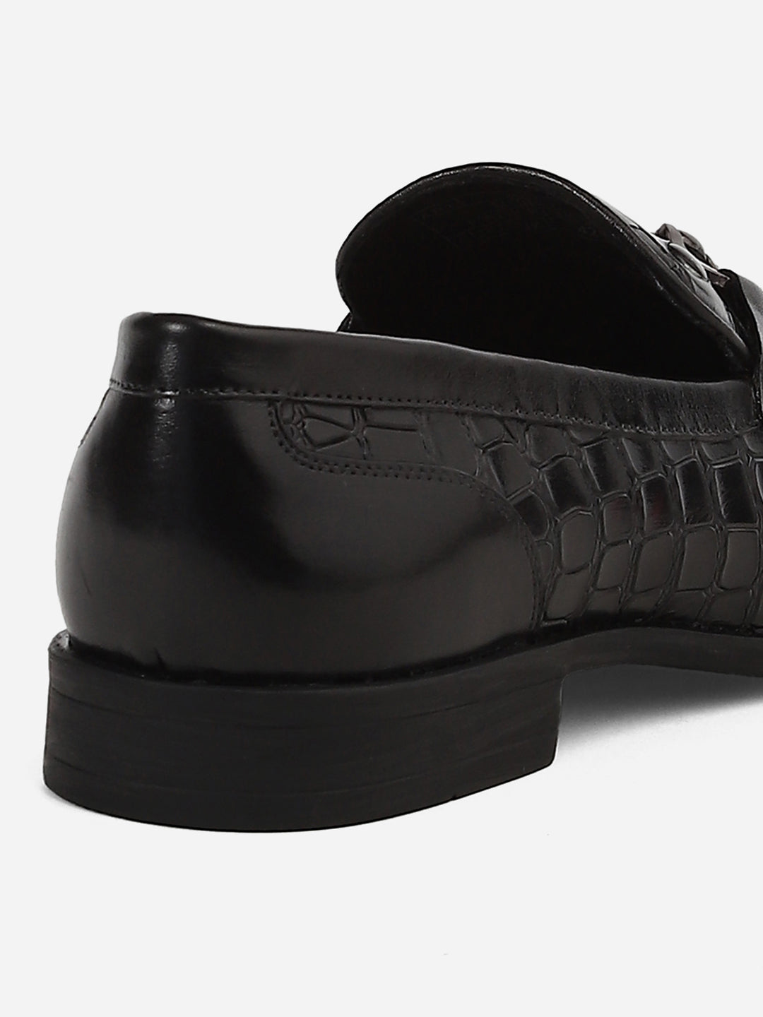 Men Black Slip-On Genuine Leather Croco Print Penny Loafers